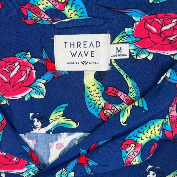 Thread Wave Hey There Sailor Shirt Mens Button Up Mermaid Pin Up Navy Medium - Picture 6 of 9